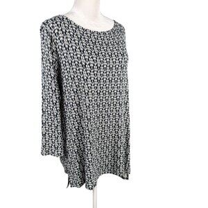 J Jill Wearever L Boat Neck Tunic Top 3/4 Sleeves Black Gray White Geometric